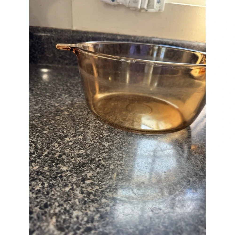 Vintage Corning Vision Ware Amber 2.5L Glass Saucepan Pot USA. No Lid